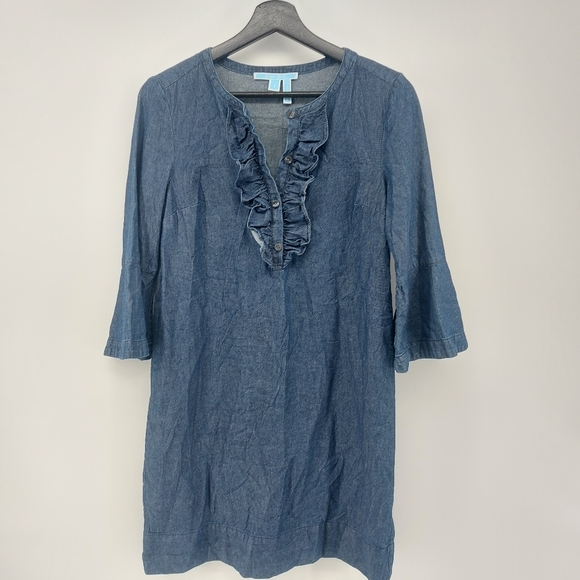 Draper James Chambray Ruffle Shift Dress Size 2 - Picture 4 of 12